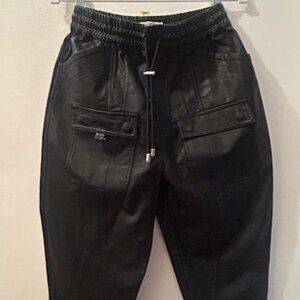 We The Free FP City of Angels Black Vegan Leather Elastic Tie Cargo Pant NEW